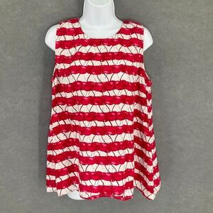 Cynthia Rowley Top Womens Sz XL Cherry Print Button Up Back‎ Linen Whimsical